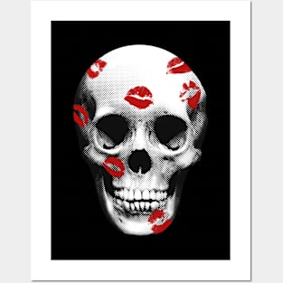 Valentines Red Lipstick Kiss Skull Grunge Retro Posters and Art